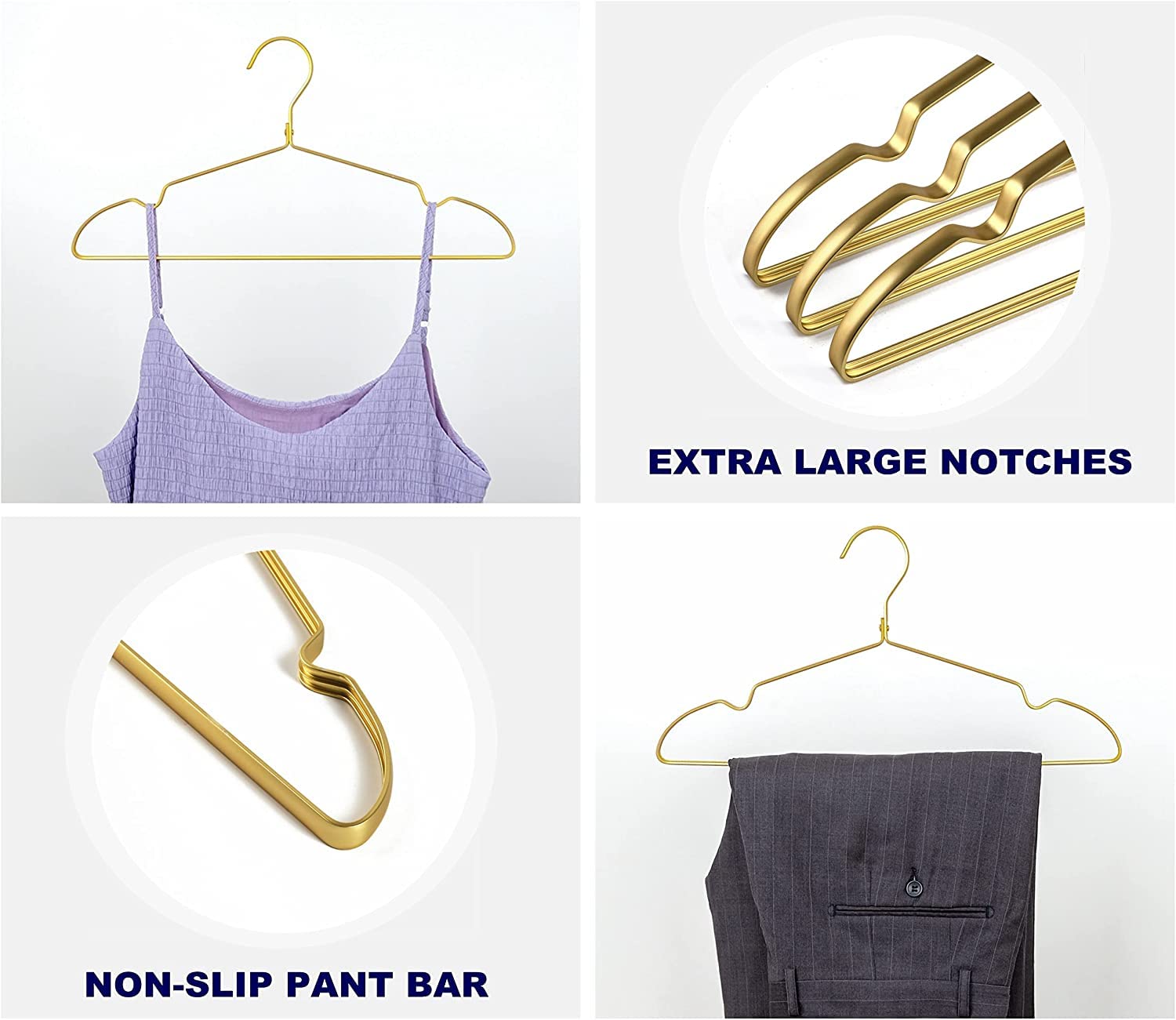 Amber Home 42cm Premium Matte Gold Aluminum Coat Hangers 20pcs, Extra Smooth & Durable Metal Clothes Hanger, Light & Sturdy Metal Rack for Suit Jacket
