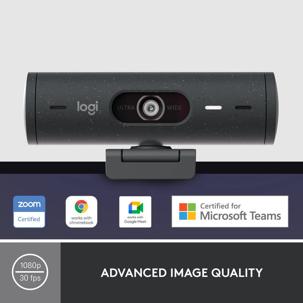 Logitech Brio 500 Full HD Webcam with Auto Light Correction, show Mode, Dual Noise Reduction Mics, Webcam Privacy Cover, Works with Microsoft Teams, Google Meet, Zoom, USB-C Cable, Streaming - White