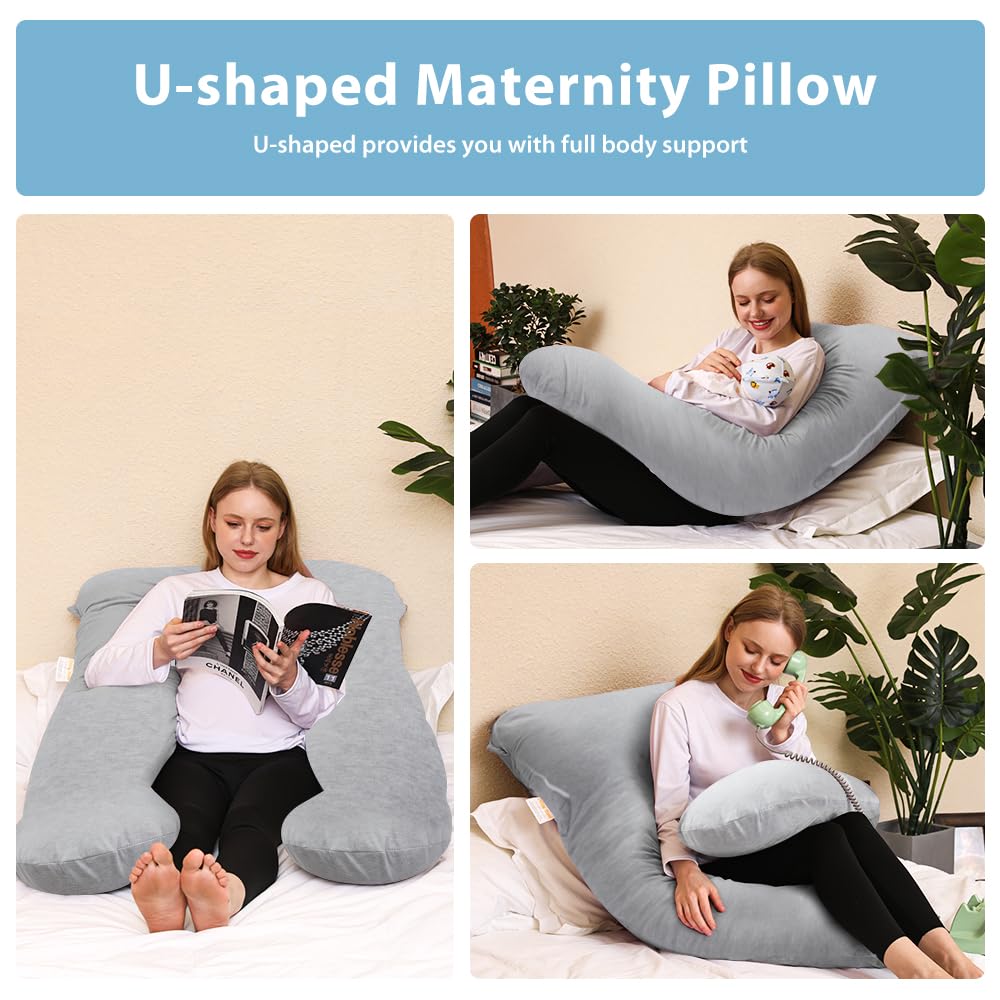 Chilling Home Pregnancy Pillows for Sleeping,U Shaped Maternity Pillow Pillow,55 inch Full Body Pillow Long Pillows for Sleeping, Maternity&Body Pillows for adults with Cover Velvet,Light Black