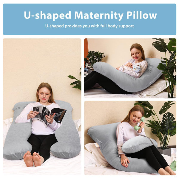 Chilling Home Pregnancy Pillows for Sleeping,U Shaped Maternity Pillow Pillow,55 inch Full Body Pillow Long Pillows for Sleeping, Maternity&Body Pillows for adults with Cover Velvet,Light Black