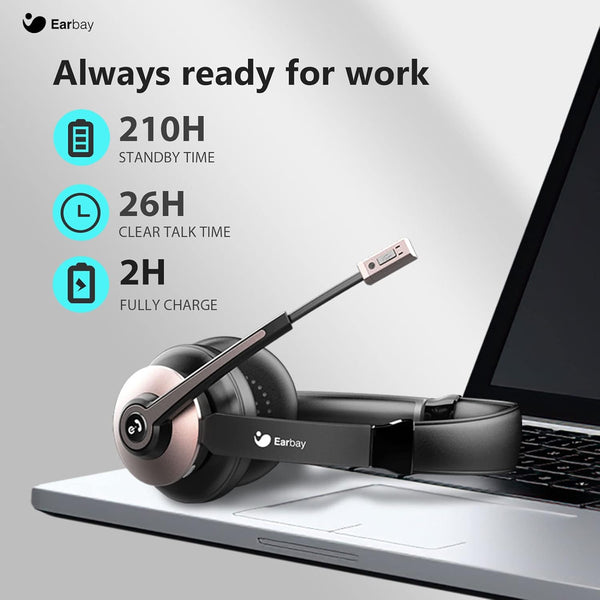 Earbay Wireless Headset, Bluetooth Headphones with Microphone Noise Canceling & USB Dongle, Office Headset with Charge Dock for Mobile Phone Computer Tablet Work Skype Zoom Conference Call Center