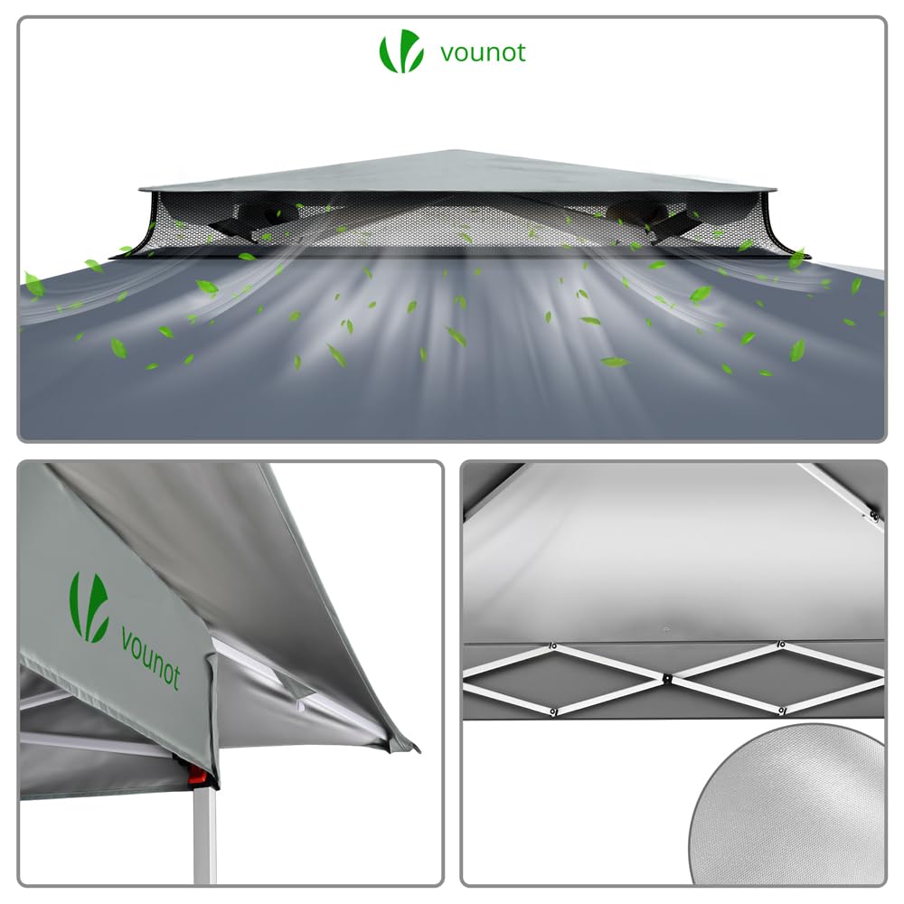VOUNOT® 3.6m x 3.6m Pop Up Gazebo with Mesh Sides, Garden Double Roof Marquee Party Tent with Leg Weights & Roller Bag, Grey