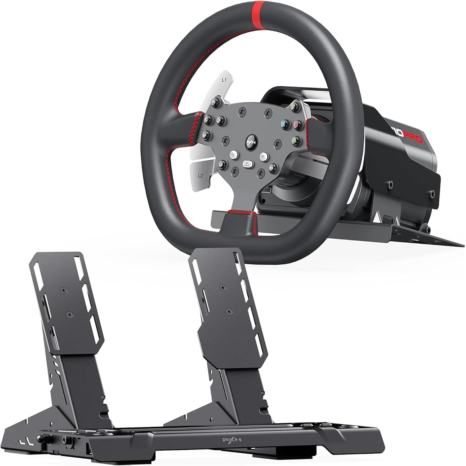 PXN V10 Ultra Direct Drive Gaming Steering Wheel with Pedals – 3.2Nm Force Feedback Servo Base, App Support, PD HM Throttle & Brake Pedals, 270mm Rim – Sim Racing Wheel for PC / PS4 / Xbox