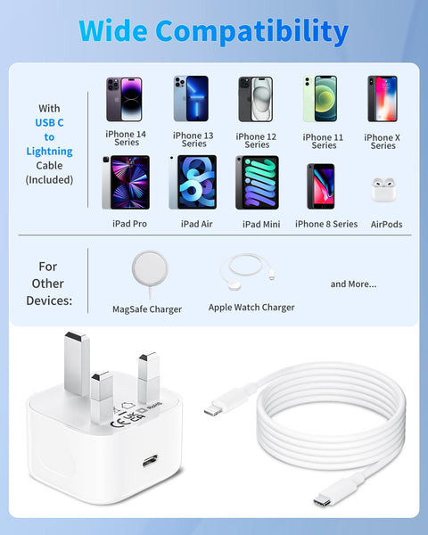 for iPhone Charger Fast Charge [MFi Certified] 2PACK 20W for Apple Charger with 6FT 2.4A USB C to Lightning Cable,Phone Charging for iPhone 14/13/12/11 Pro/Pro Max/XS/XR/SE/8, for iPad Pro