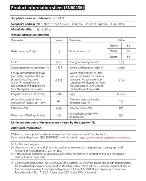 COMFEE' Freestanding Dishwasher CDWEF1034BW-UK 45cm Width, Slimline Dishwasher with 10 place settings, Quick Wash, Hygiene Wash, Delay Start, Half Load, Adjustable Basket - White