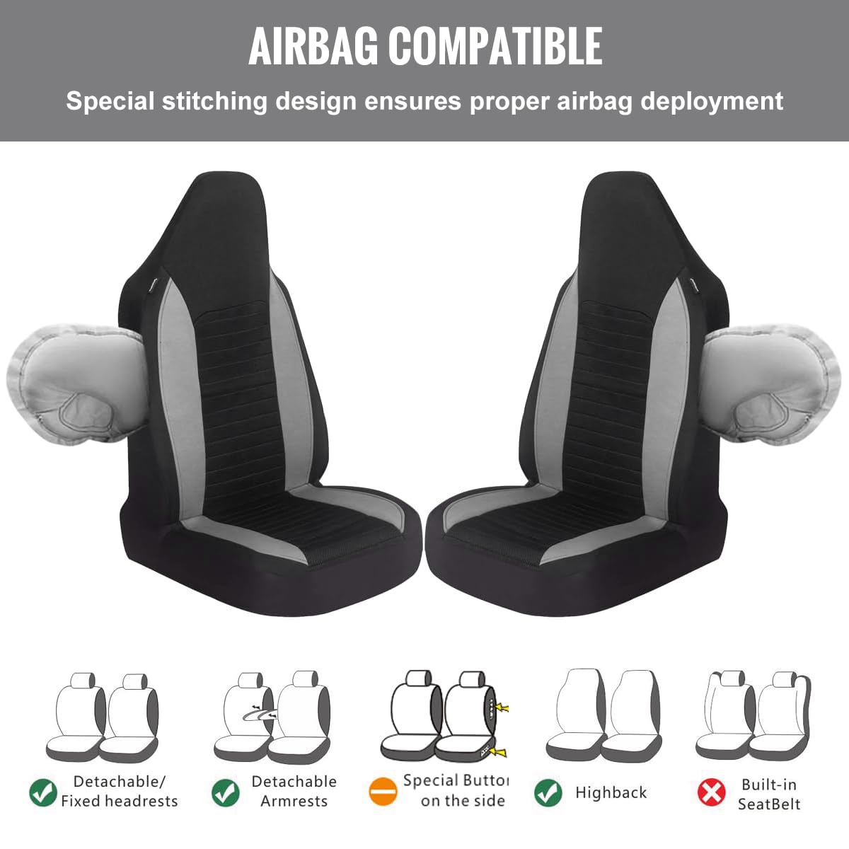 AUTOYOUTH Car Seat Covers Simple Bucket Style Universal Front Pair Fit for Car Truck SUV Van Seat Covers Car Seat Protector, Beige