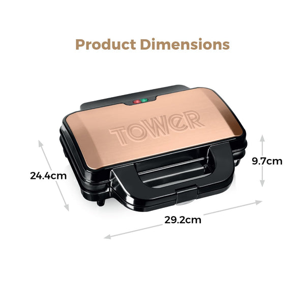 Tower T27032 3-in-1 Deep Filled Snack Maker with Non-Stick Coated Plate and Automatic Temperature Control, 900W, Stainless Steel