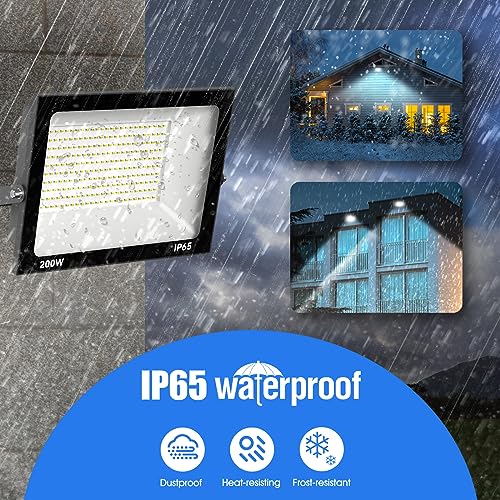 Royana 200W 20000LM LED Floodlight, Super Bright 3000K Warm White Security Lights, IP65 Waterproof Outdoor FloodLight for Yard, Garage, Warehouse,