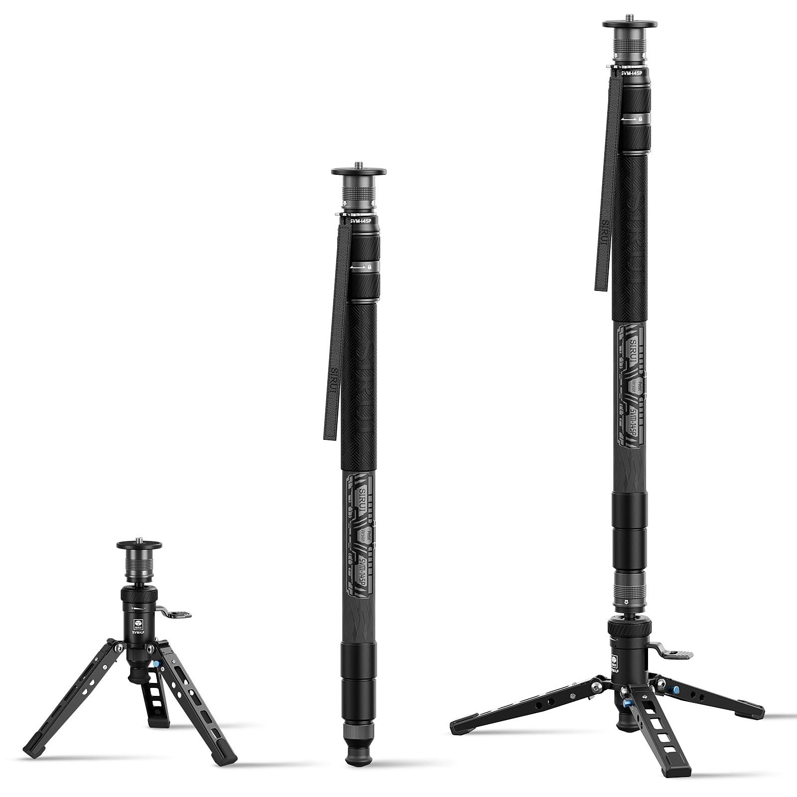 SIRUI SVM-145 Camera Monopod with Feet for Photography, 145cm Carbon Fibre Camera Monopod with Removable Tripod Stand Base, for DSLR, Camcorder, Max Load 10kg