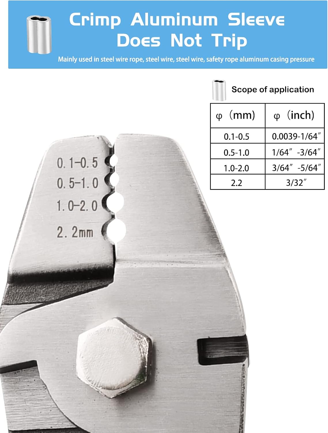 TooTaci Wire Rope Cable Crimping Tool Wire Rope Swager Crimper Fishing Crimping Tool with 200 PCS Aluminum Double Barrel Ferrule Crimping Loop Sleeves