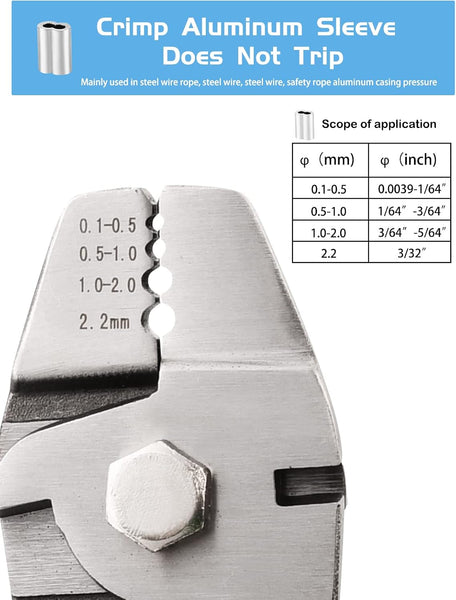 TooTaci Wire Rope Cable Crimping Tool Wire Rope Swager Crimper Fishing Crimping Tool with 200 PCS Aluminum Double Barrel Ferrule Crimping Loop Sleeves
