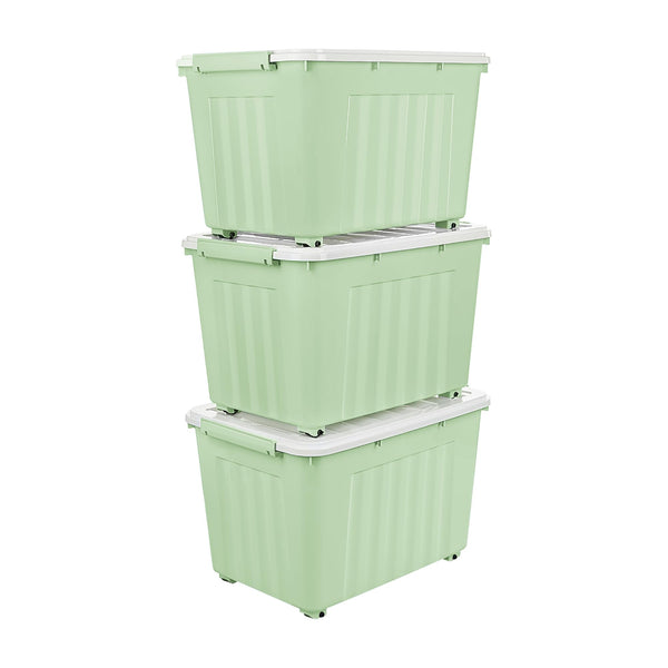 Cetomo 55L*3 Storage Boxes with Wheels, Plastic Storage Box with Lid, Latching Buckles, Click Closure, Stackable, Nesting, Durable Organizer for Home