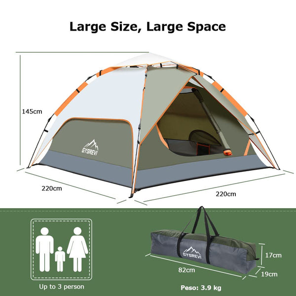 Gysrevi Camping Tent, 3 Man Instant Pop Up Tent Waterproof, Large Double Layer Automatic Dome Tent, Outdoor Backpacking Tents for Camping