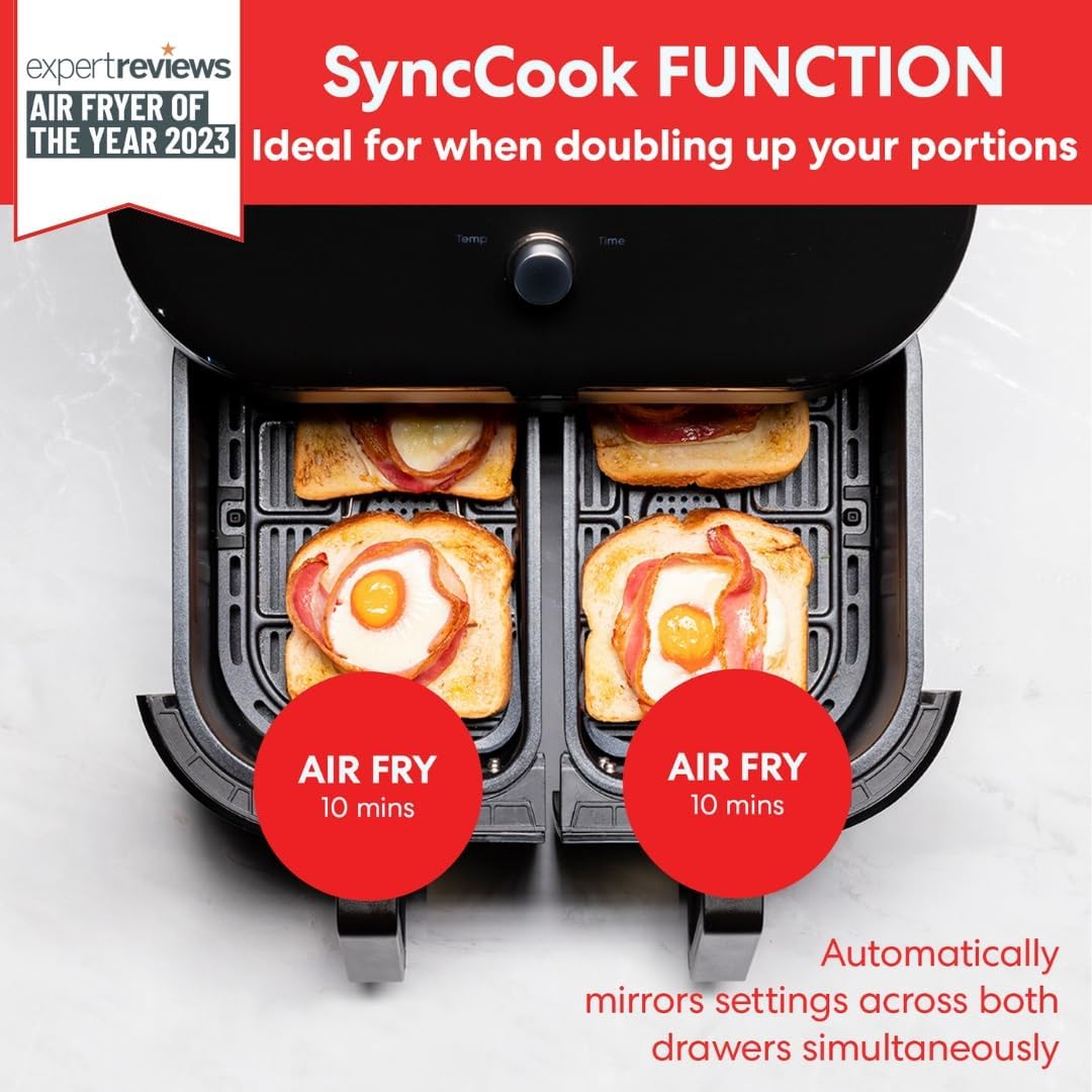 Instant Pot - Versazone Dual Black Air Fryer - Large 8.5L, Family Size - Single Double Basket with Divider - 8 in 1 - Food Dehydrate, Grill, Bake, Roast, Reheat, Non-Stick, Easy Clean, Dishwasher Safe