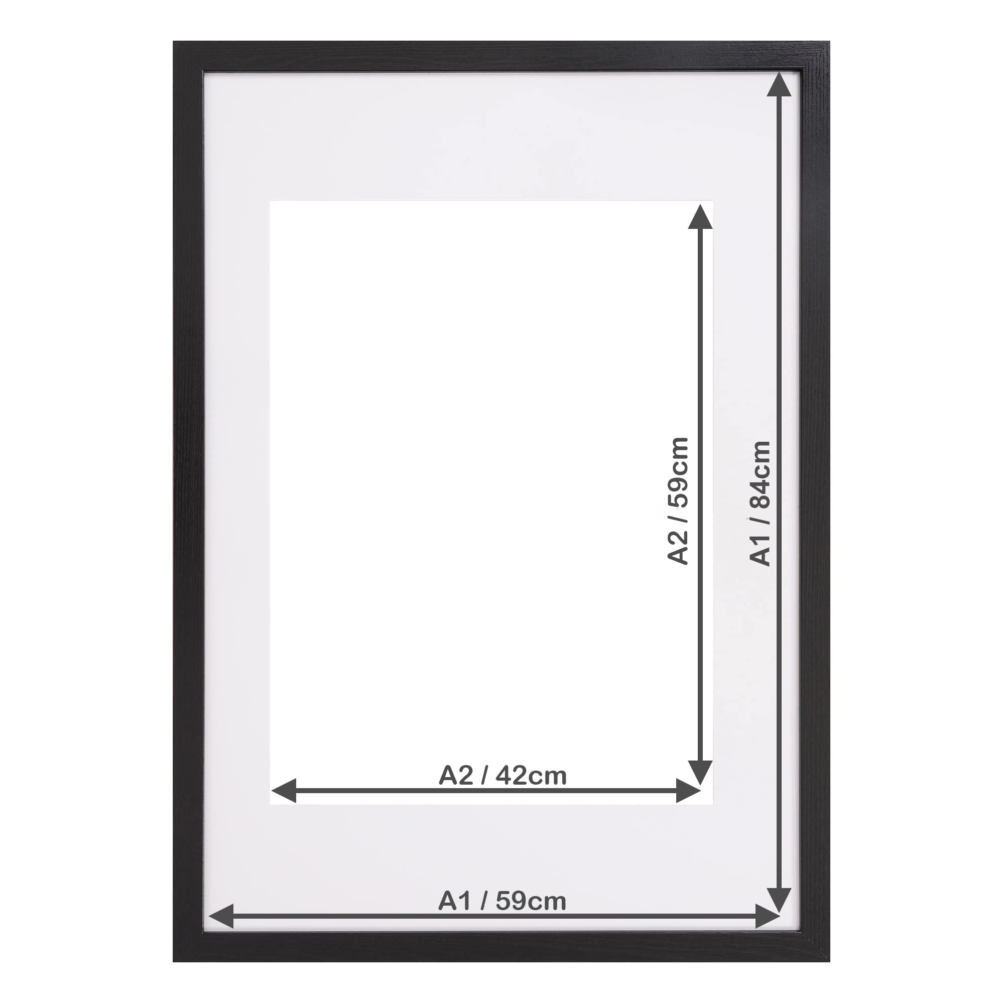 Fabian Clarke London A1 Modern Black Wooden Picture Photo Frame with White A2 Mount to Hang Portrait or Landscape