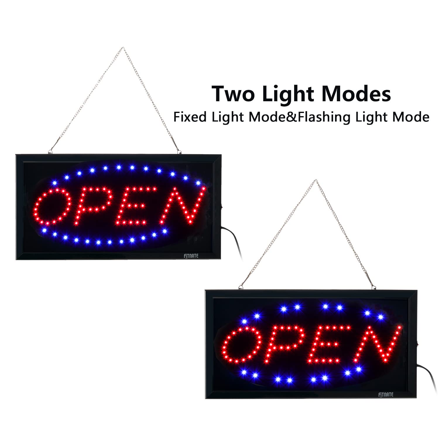 FITNATE LED Open Sign, 19x10 inch (48x25cm) 2 Modes Flashing & Steady Light, Open Sign for Business Advertisement Board Electric Display Board for