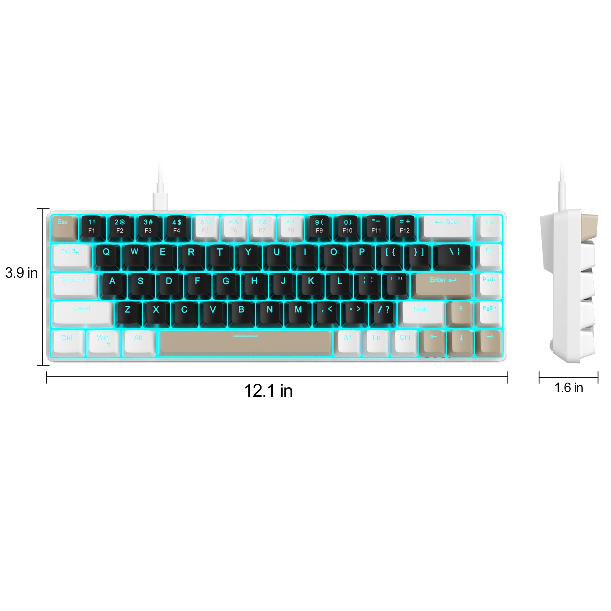 MageGee Portable 60% Gaming Mechanical Keyboard, Minimalist MK-Box Ice Blue Backlit Compact 68 Keys Wired Office Keyboard with Red Switch for Windows Laptop PC Mac Convenient(Gray & White)