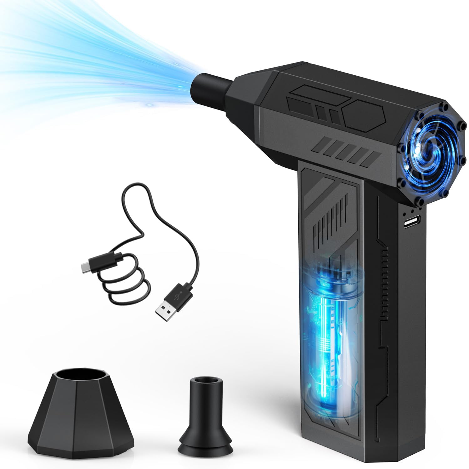 Compressed Air Duster Cleaner for PC, 4 Gear Adjustable 110000RPM Electric Air Duster, Portable Air Dust Blower, Cordless Compressed Air Duster for Computer, Keyboard, Outdoors and Car Cleaning