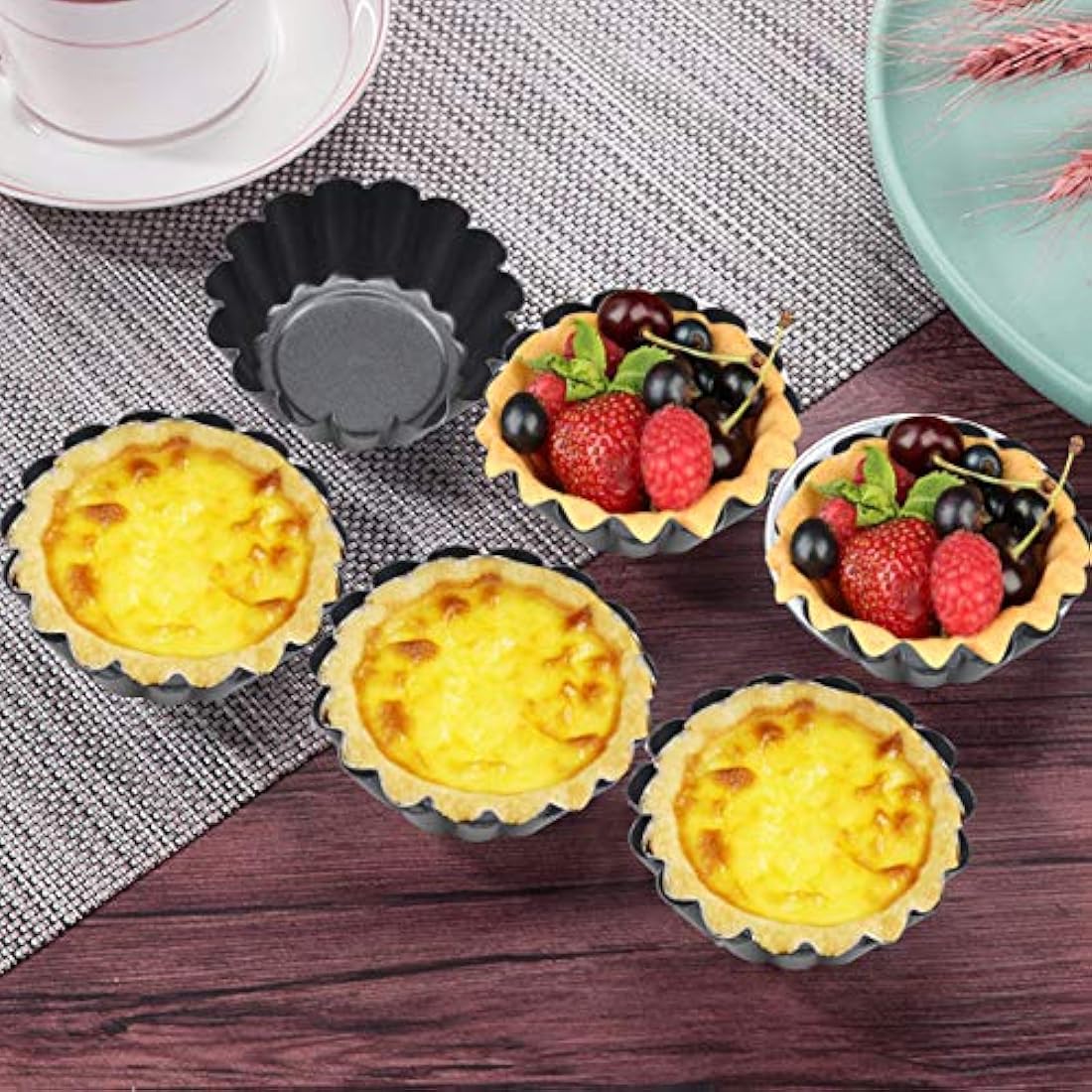 HQdeal 12 Packs Egg Tart Mold, Mini Carbon Steel Cake Muffin Moulds Tins Pans, Non-Stick Cupcake Cake Moulds, Pudding Moulds, Baking Cookie Moulds, Kitchen Reusable Baking Tools