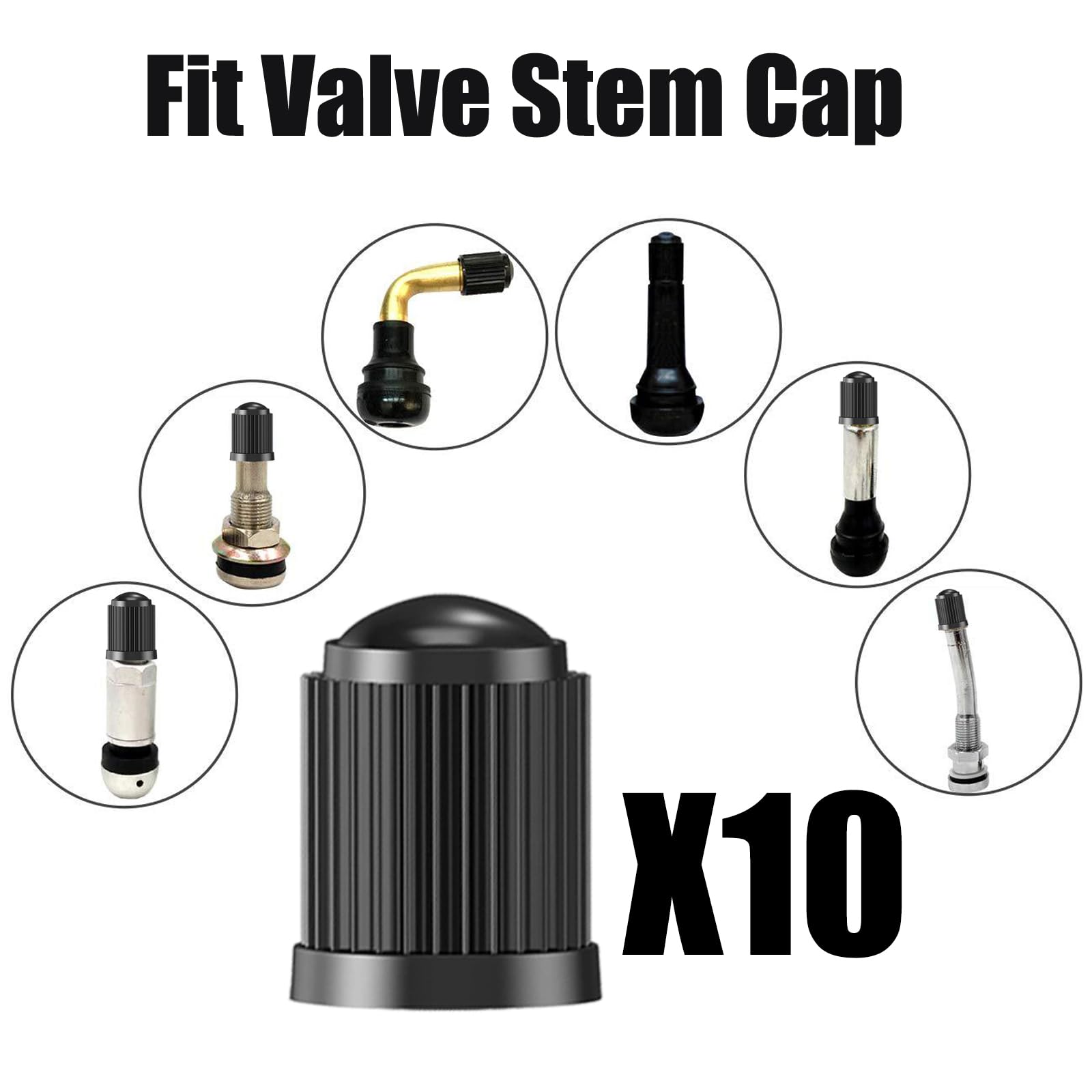TCPENG® 10PCS Tyre Valve Caps, with O Seal Ring, Universal Stem Dust Covers for SUV, Cars, Bike, Motorcycles, Trucks, Heavy-Duty, Airtight Seal, Screw-On, Easy to Operation (10 Pack Black)