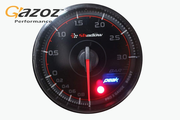 Gazoz Performance 52mm Boost Gauge PRO3 BF Turbo Meter 3 BAR Dual LED Electrical - Shadow Gauge