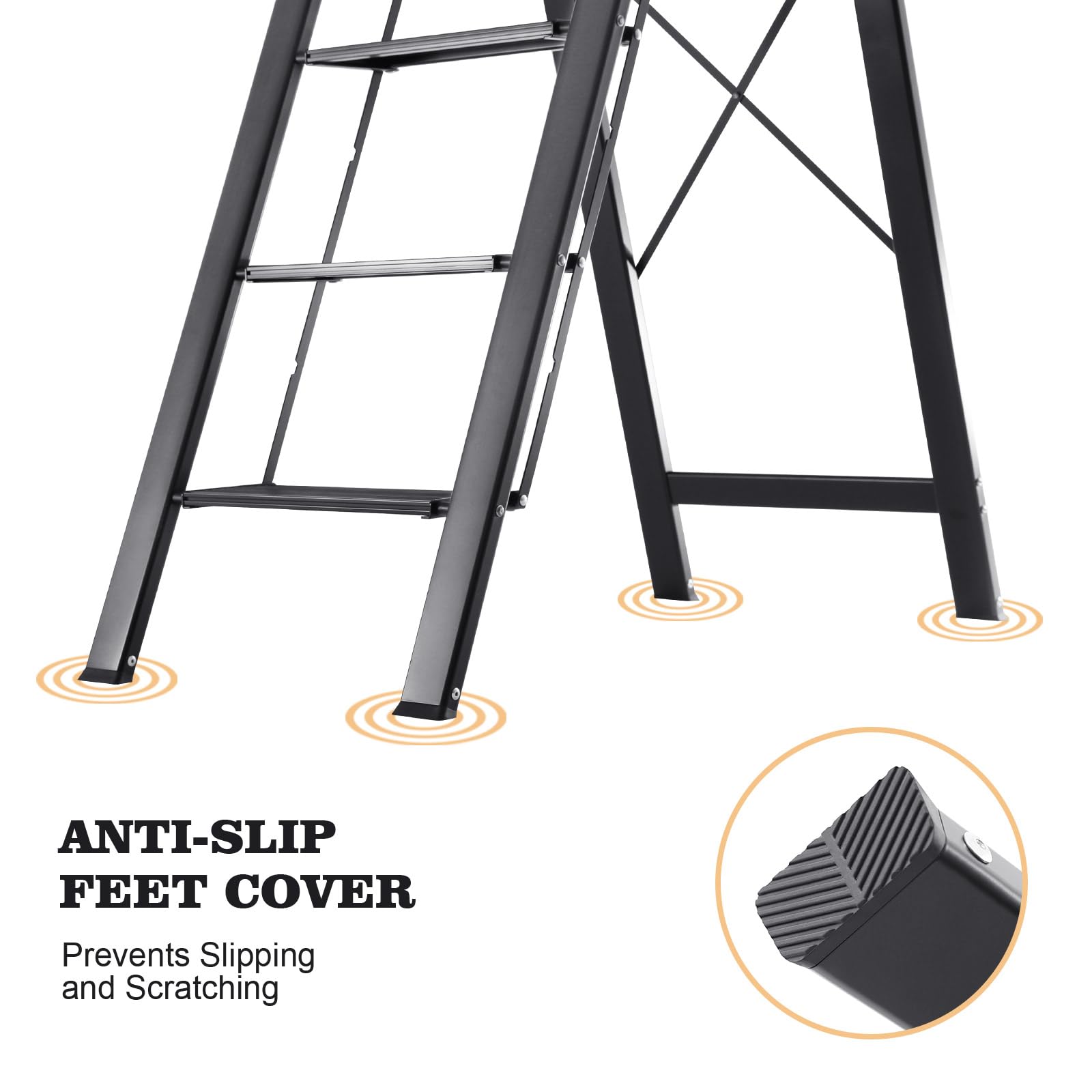 KINGRACK 2 Step Ladder with Handrail, Non-Slip Household Ladder with Folding Safety, Aluminium Folding Step Stool, Maximum Load 150 kg, Black
