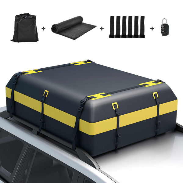 COSTWAY 15/21 Cubic Feet Car Roof Bag, 100% Waterproof Roofing Cargo Carrier with Anti-Slip Mat, Combination Lock & Straps, Rooftop Luggage Storage Box (Black, 21 Cubic Ft/600L)