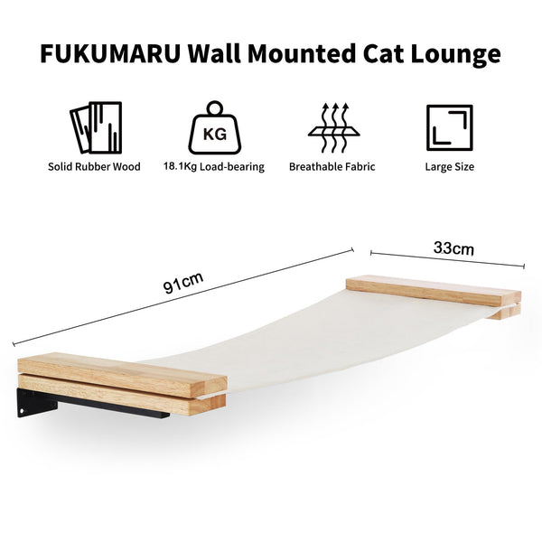 FUKUMARU Cat Wall Furniture, 91 ? 33 cm Cat Hammock for DIY Cat Shelves and Cat Wall, Natural Rubber Wood Material, for Most Kitten, Medium and Large