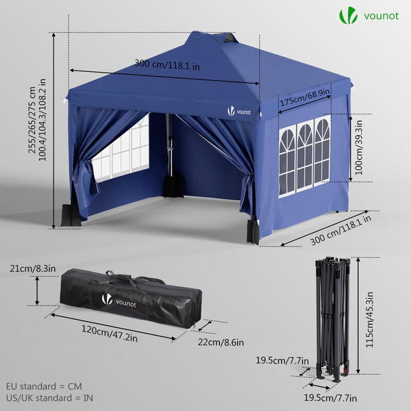VOUNOT® 3m x 3m Pop Up Heavy Duty Gazebo with Sides, Central Lock System & 4 Weight Bags & Carry Bag, Marquee Garden Party Tent Outdoor, Green