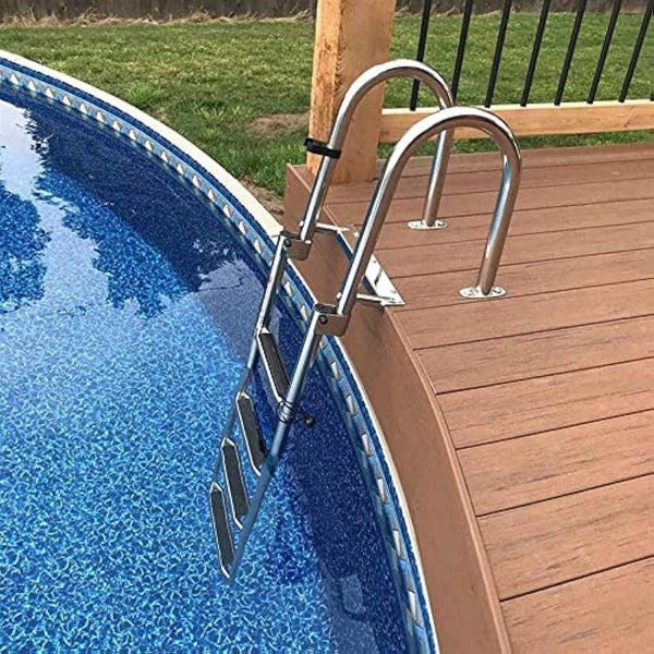 KAOLALI Boat Ladder 4 Steps, Pontoon Boat Ladder Foldable Stainless Steel Marine Rear Entry Telescoping Ladder with Wide Steps Swim Deck Ladder with Pedal Hand Railing Lad Capacity 200 kg