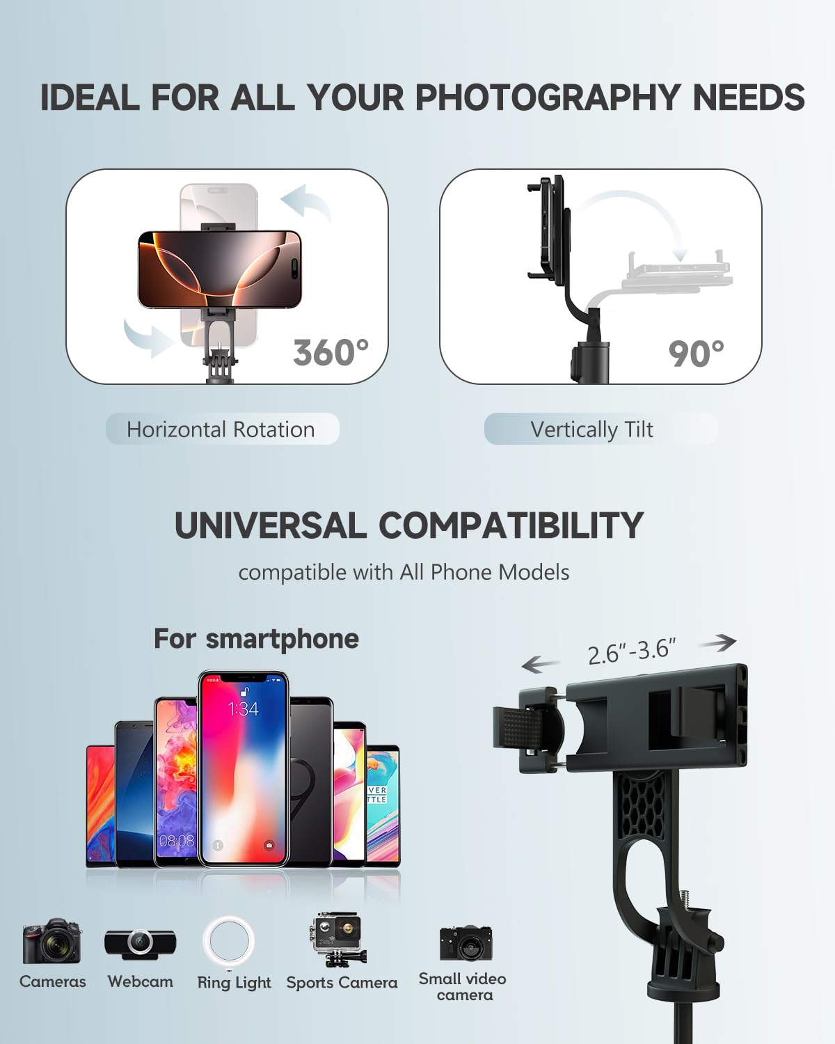 RISEOFLE Phone Tripod & Selfie Stick, 180cm Aluminum All in One Extendable Tripod for Smartphone, Portable Travel Tripod Stand with Wireless Remote Control for iPhone/Samsung/Android/Camera