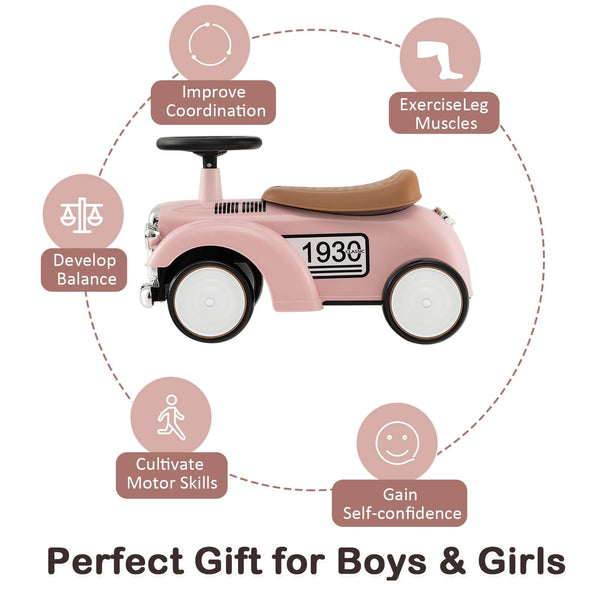 Kids Ride on Car, Toddler Foot to Floor Sliding Car with Air Horn, Hidden Storage Compartment, DIY Stickers, EVA Wheels, Children Sliding Walker Toy Car for 18-36 Months Boys Girls (White)