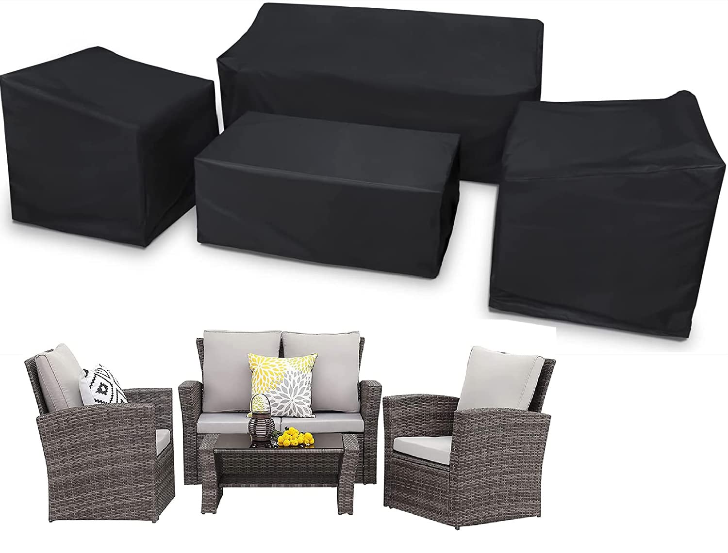 Patio Furniture Cover 4-Piece,Outdoor Garden Furniture Covers ,Upgraded 420D Heavy Duty Oxford Fabric Garden Table Cover with Air Vent Windproof Patio