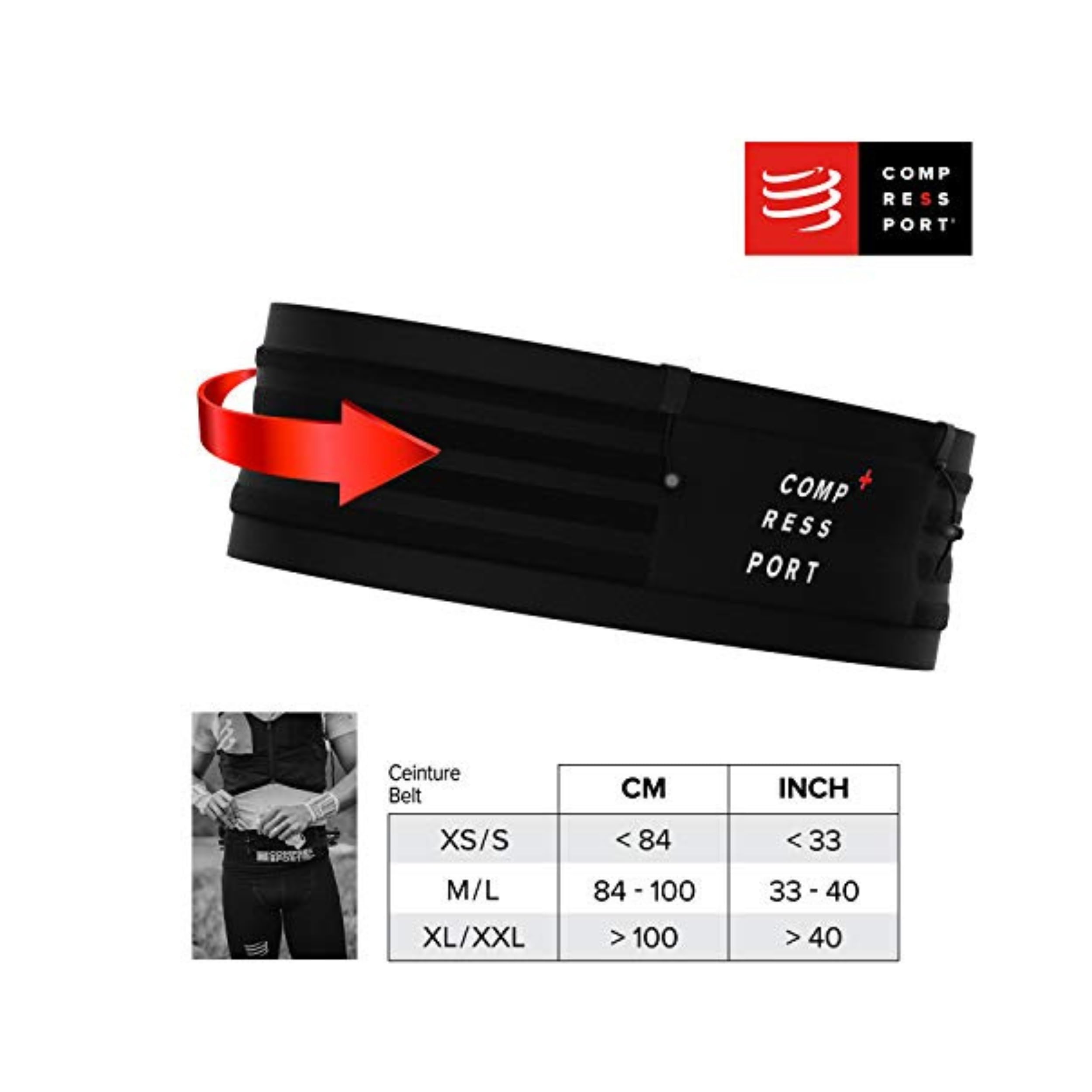 COMPRESSPORT - Free Belt & Pro - Running | Climbing | Cycling Belt - Ergonomic - Ultralight - No Swinging - Large Compartment - Ajustable