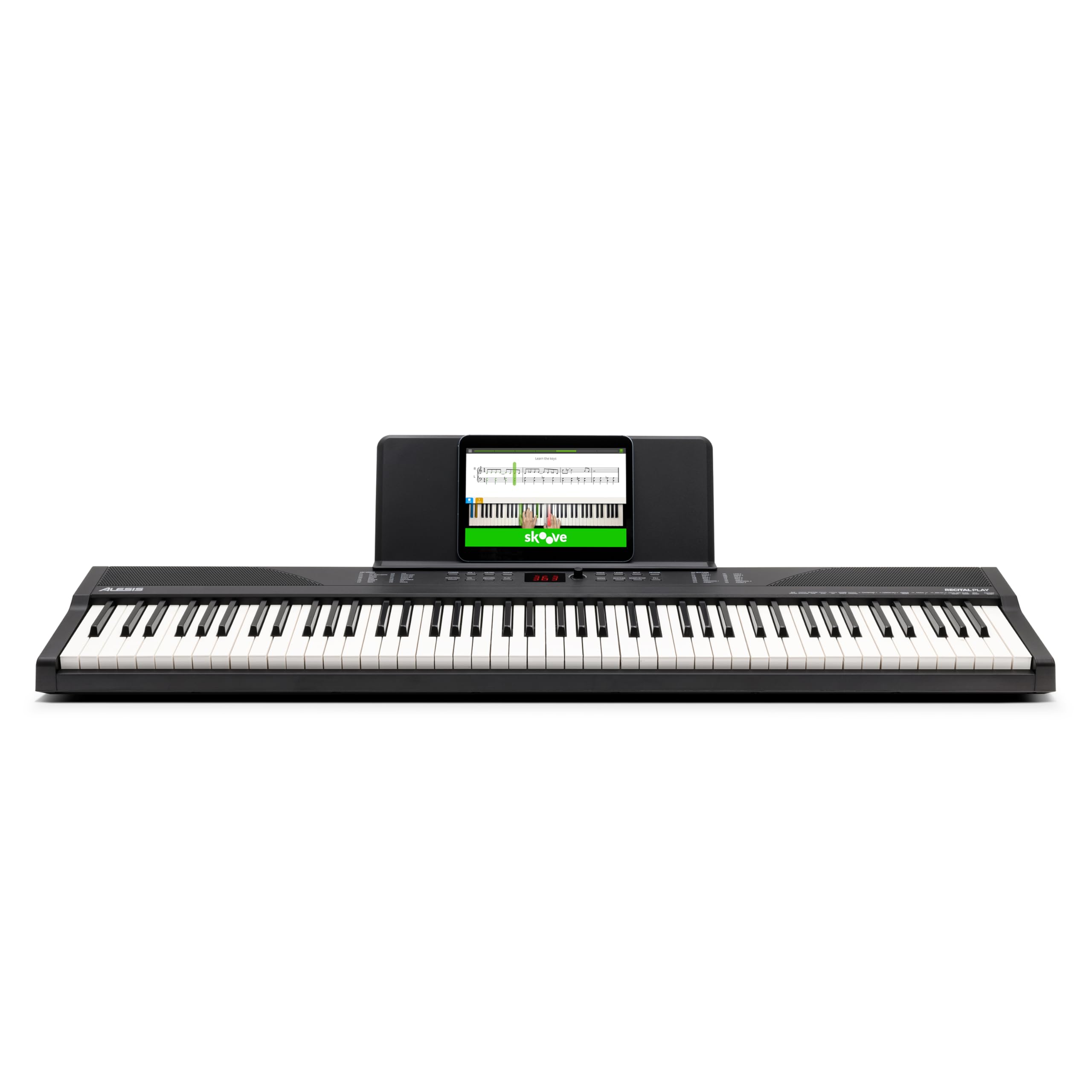 Alesis 88 Key Keyboard Piano with 480 Sounds, Speakers, USB MIDI, Sheet Music Tablet Rest, Power Adapter and Piano Lessons for Beginners