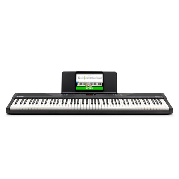 Alesis 88 Key Keyboard Piano with 480 Sounds, Speakers, USB MIDI, Sheet Music Tablet Rest, Power Adapter and Piano Lessons for Beginners