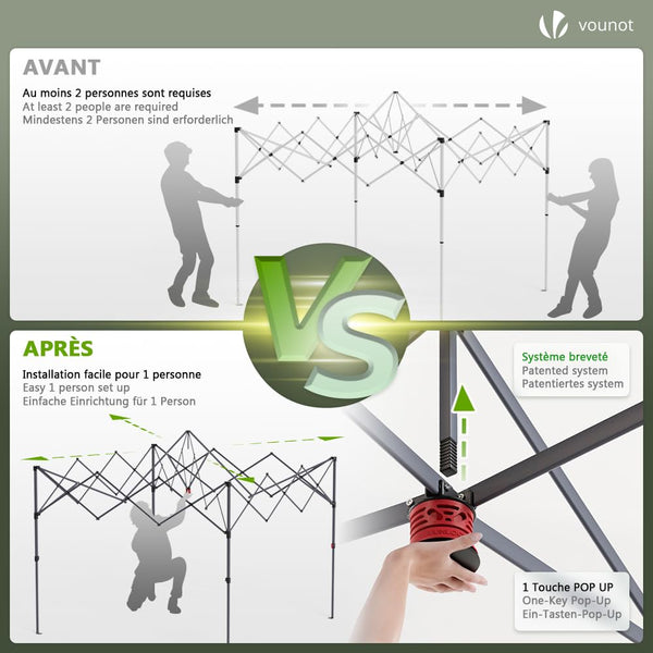 VOUNOT® 3m x 3m Pop Up Heavy Duty Gazebo with Sides, Central Lock System & 4 Weight Bags & Carry Bag, Marquee Garden Party Tent Outdoor, Green