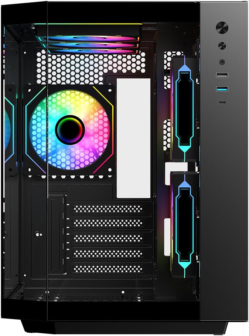 IONZ APEX Vision - PC Gaming Case, M/ATX Mini Tower, Dual Chamber with 6 ARGB PWM Fans - LCD Screen | Supports 240 mm AIO, White