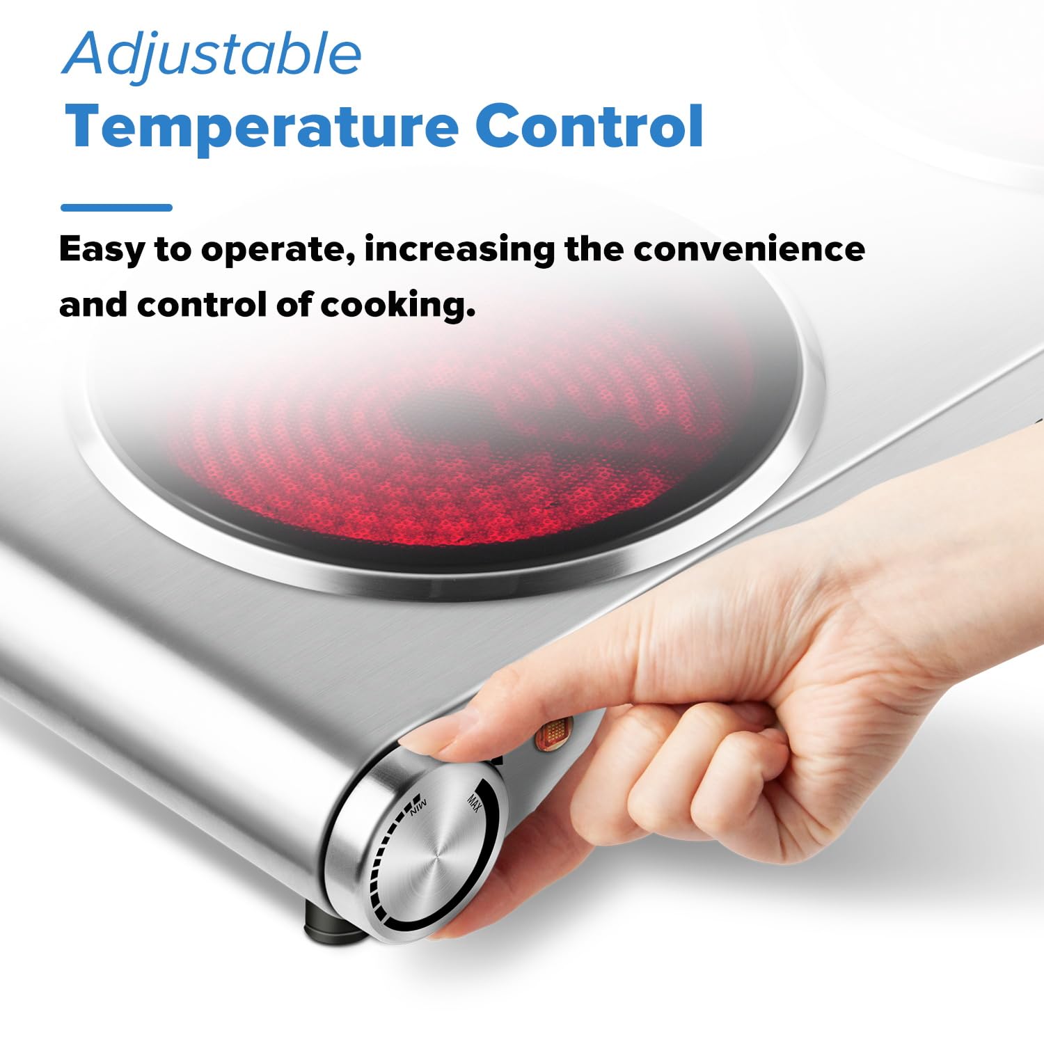 Double Hot Plate, CUSIMAX 2400W Electric Hob Ceramic Hot Plate, Portable Double Camping Hob Infrared Cooktop with Dual Temperature Control, Easy to