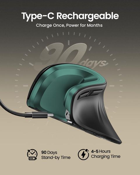 ProtoArc EM11 NL Ergonomic Mouse, Wireless Vertical Mini Mouse Rechargeable Optical Mice with Multi-Device (2*Bluetooth + USB Connection), 3 Adjustable DPI for Computer, iPad, Mac, Windows Black