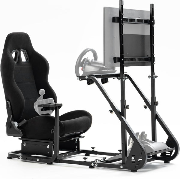 Dardoo Professional Sim Racing Cockpit - Adjustable, Compatible with Logitech/Thrustmaster - Includes Seat and Monitor Stand (Not including all electronic devices)