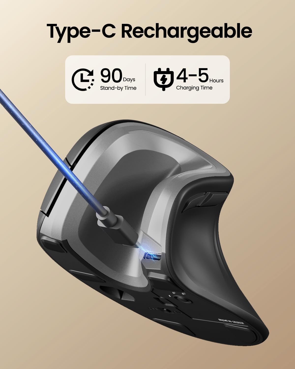 ProtoArc EM11 NL Ergonomic Mouse, Wireless Vertical Mini Mouse Rechargeable Optical Mice with Multi-Device (2*Bluetooth + USB Connection), 3 Adjustable DPI for Computer, iPad, Mac, Windows Black