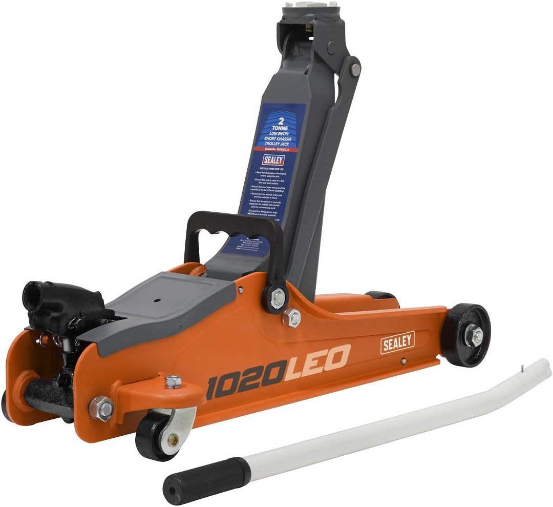 Sealey 2 Tonne Trolley Jack, Car Jack, Low Profile Short Chassis - Orange - 1020LEO