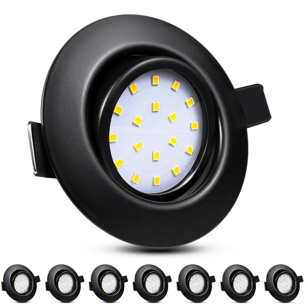 HiBay 8X Recessed Ceiling Lights 5w, 230V Ultra Slim recessed Led Spotlights Cool WhiteHole Size 72-80 mm, 40 Tilt Black Round Down Lights Indoor