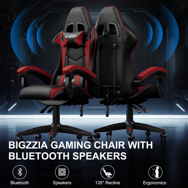 bigzzia Ergonomic Gaming Chair - Gamer Chairs with Lumbar Cushion + Headrest, Height-Adjustable Office & Computer Chair for Adults (without footrest, White)