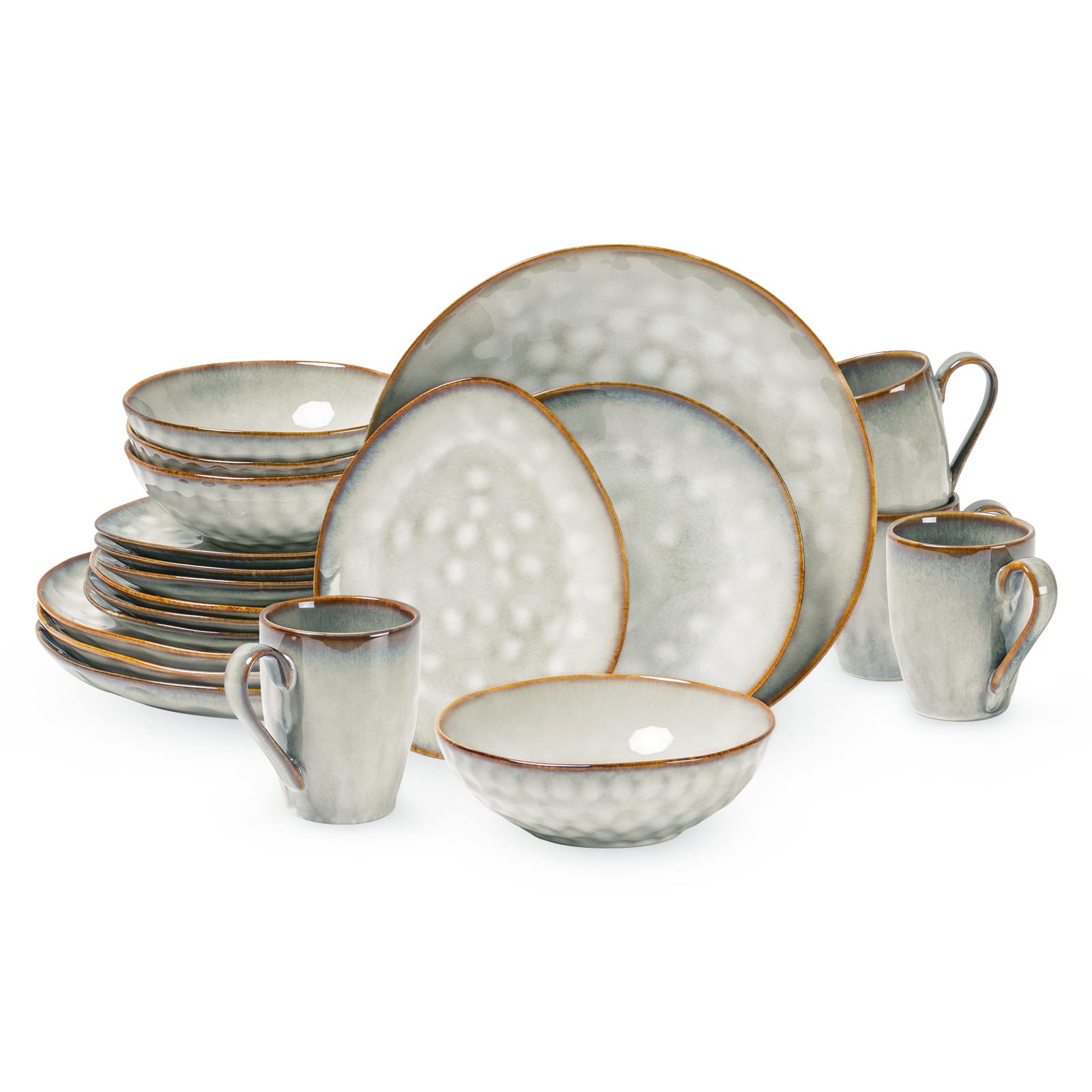 Henten Home Cake Plate, Set of 4 Porcelain Dessert Plates, Stoneware Dinner Plate Modern Beige, Crockery for 4 People, Salad Plates for Microwave and