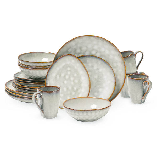 Henten Home Cake Plate, Set of 4 Porcelain Dessert Plates, Stoneware Dinner Plate Modern Beige, Crockery for 4 People, Salad Plates for Microwave and