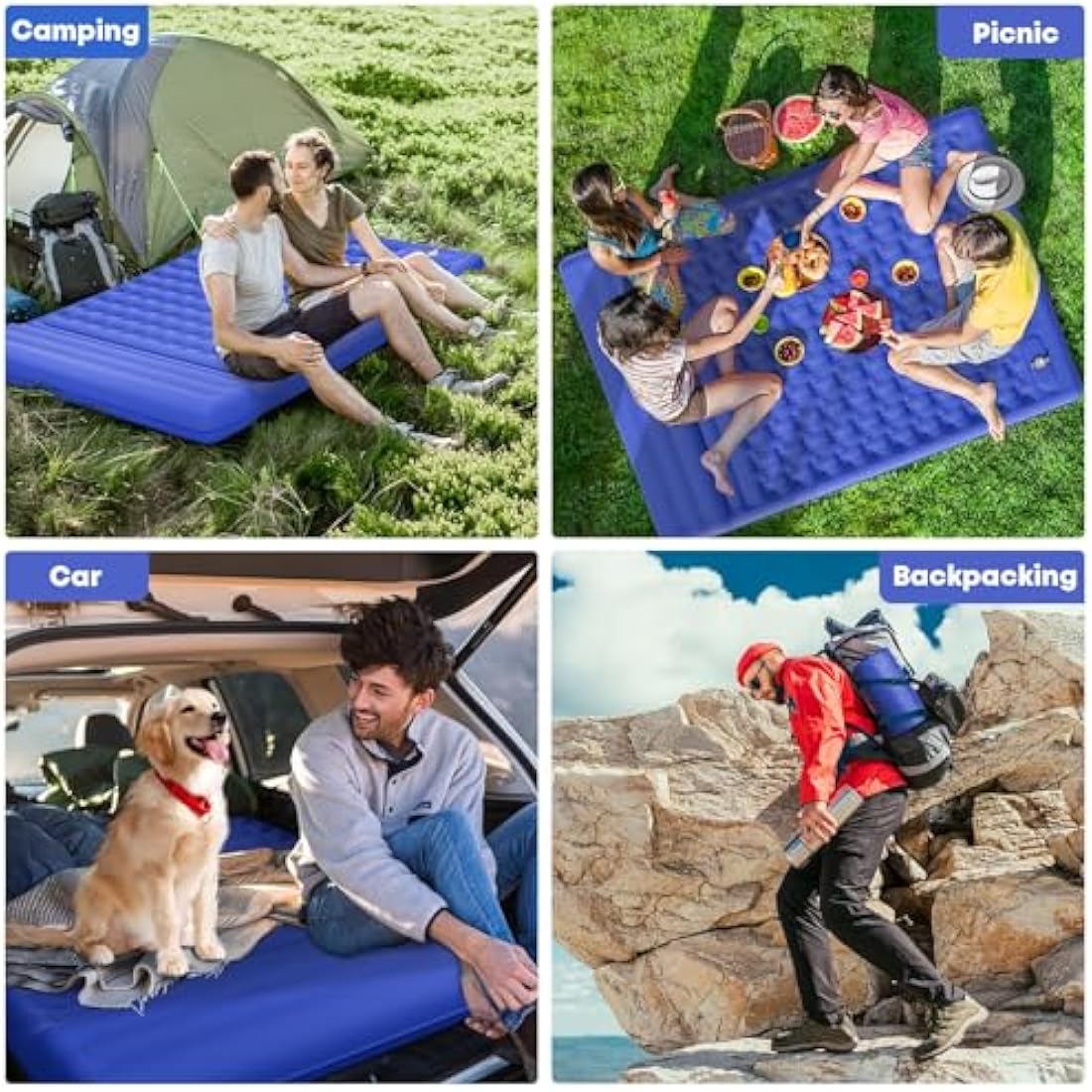 MAMBAKOTR Camping Air Bed 12-15CM Extra Thick, Reinforced Support Structure with Built-in Foot Pump and Pillow Portable Camping Sleeping Mat Air Mattress for Tent Backpacking Hiking Travel