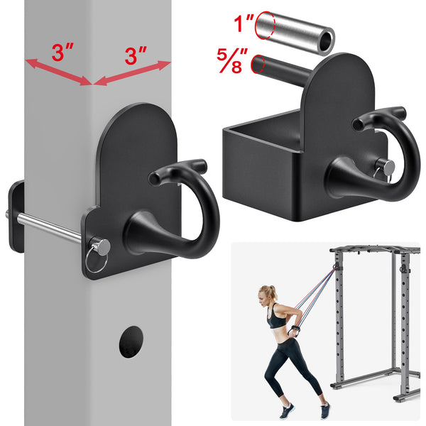 Kipika Heavy Duty Resistance Band Anchors - Fits 3"x3" Power Rack with 5/8" or 1" Holes, Rubber-Padded Steel Hooks for Home Gym, Strength Training,