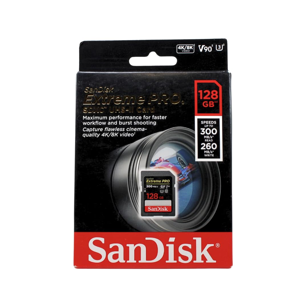 SanDisk 128GB Extreme PRO SDXC card, SD Card, V30 Memory Card, 4K UHD, up to 200 MB/s, SanDisk QuickFlow Technology, RescuePro Deluxe Data Recovery Software, UHS-I, Class 10, U3, V30